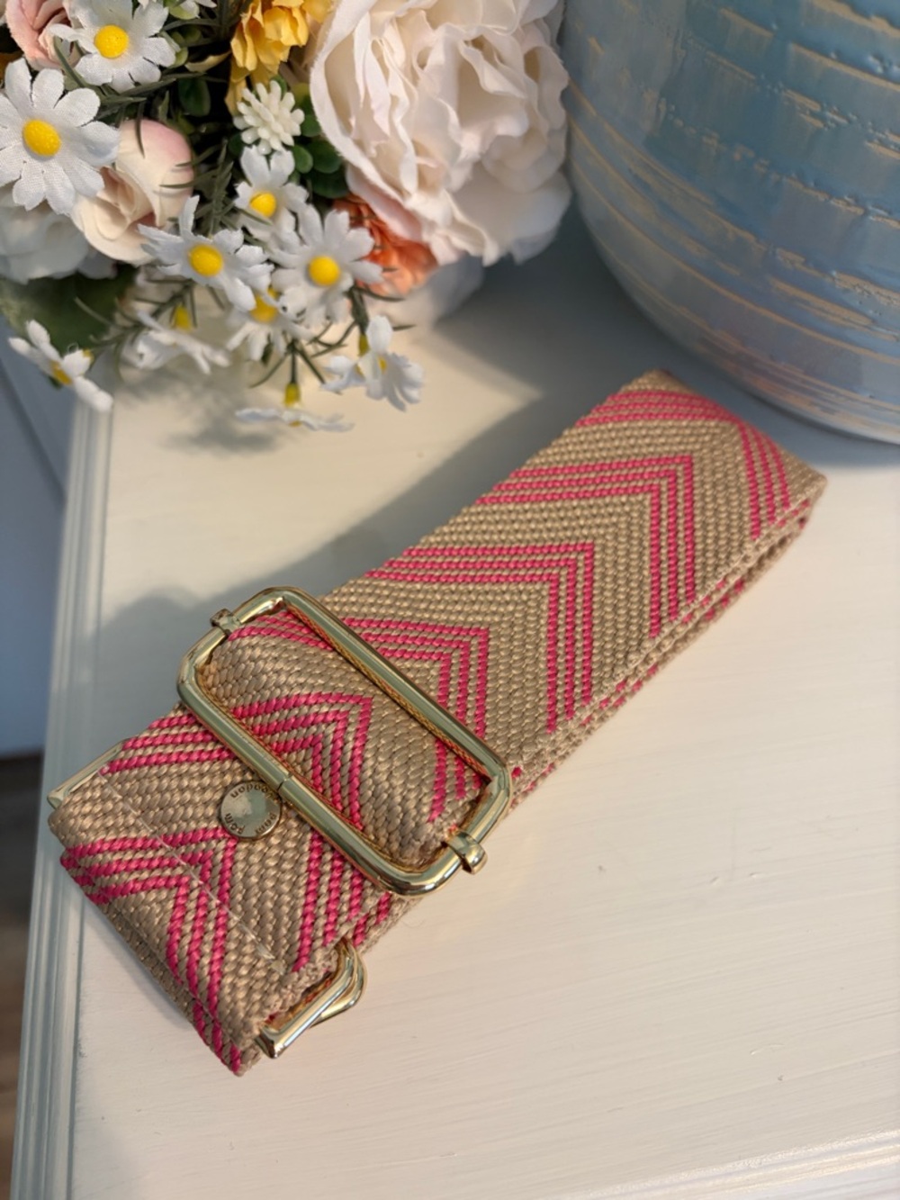 Pom Pom London Woven Pink/Tan Chevron Adjustable Strap